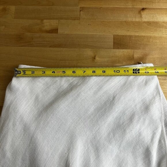 THEORY Midi Skirt White Woven Faux Wrap A Line Herring Linen Blend Size 8 - Picture 16 of 16
